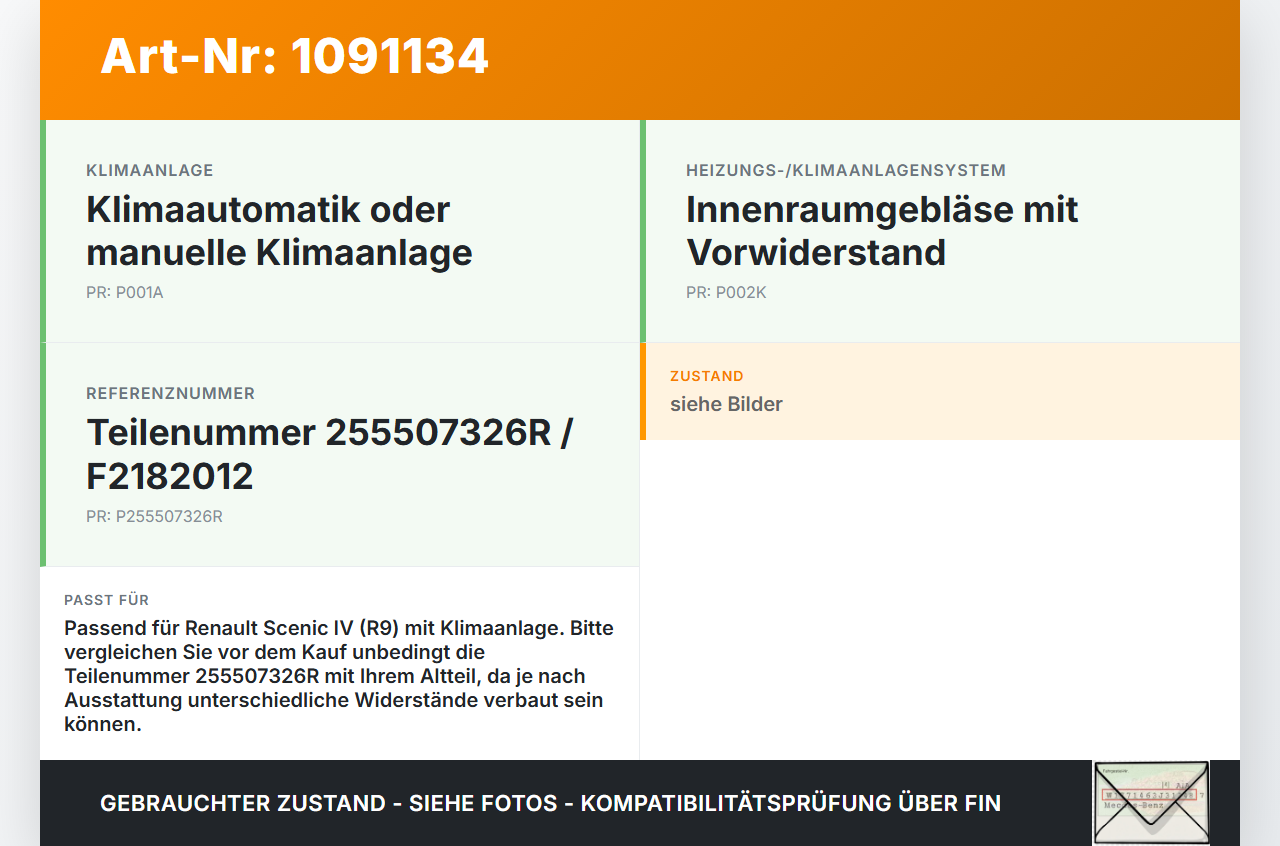 Renault Scenic IV R9 16-22 Widerstand Gebläse Lüfter Renault Scenic IV R9 16-22 01.04.2019 F2182012 gebraucht Vorschau 3