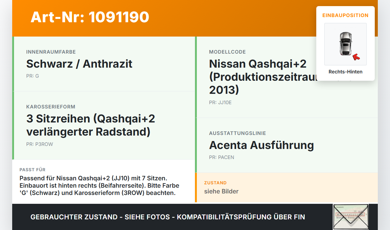 Nissan Qashqai +2 J10 10-13 Griff Griffmuschel Türgriff Innen Rechts Hinten Nissan Qashqai +2 J10 10-13 15.01.2013... Vorschau 3