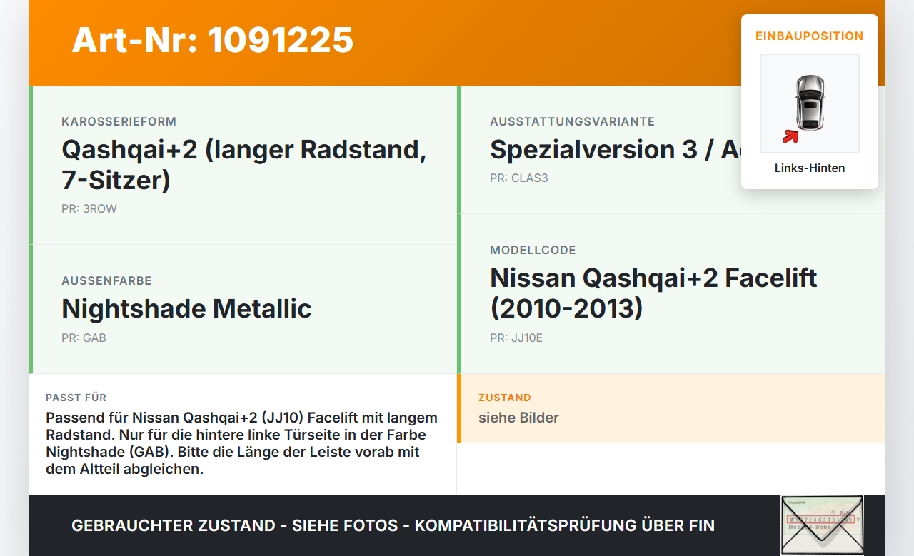 Nissan Qashqai +2 J10 10-13 Türleiste Links Hinten Aussen Beplankung GAB Nissan Qashqai +2 J10 10-13 15.01.2013... Vorschau 3