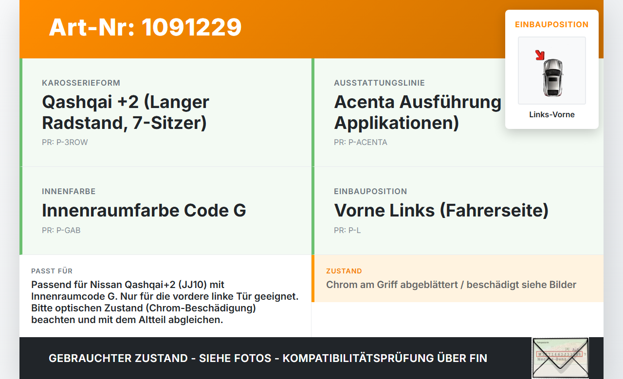 Nissan Qashqai +2 J10 10-13 Türgriff Griff Griffmuschel Innen Links Vorne Nissan Qashqai +2 J10 10-13 15.01.2013... Vorschau 3