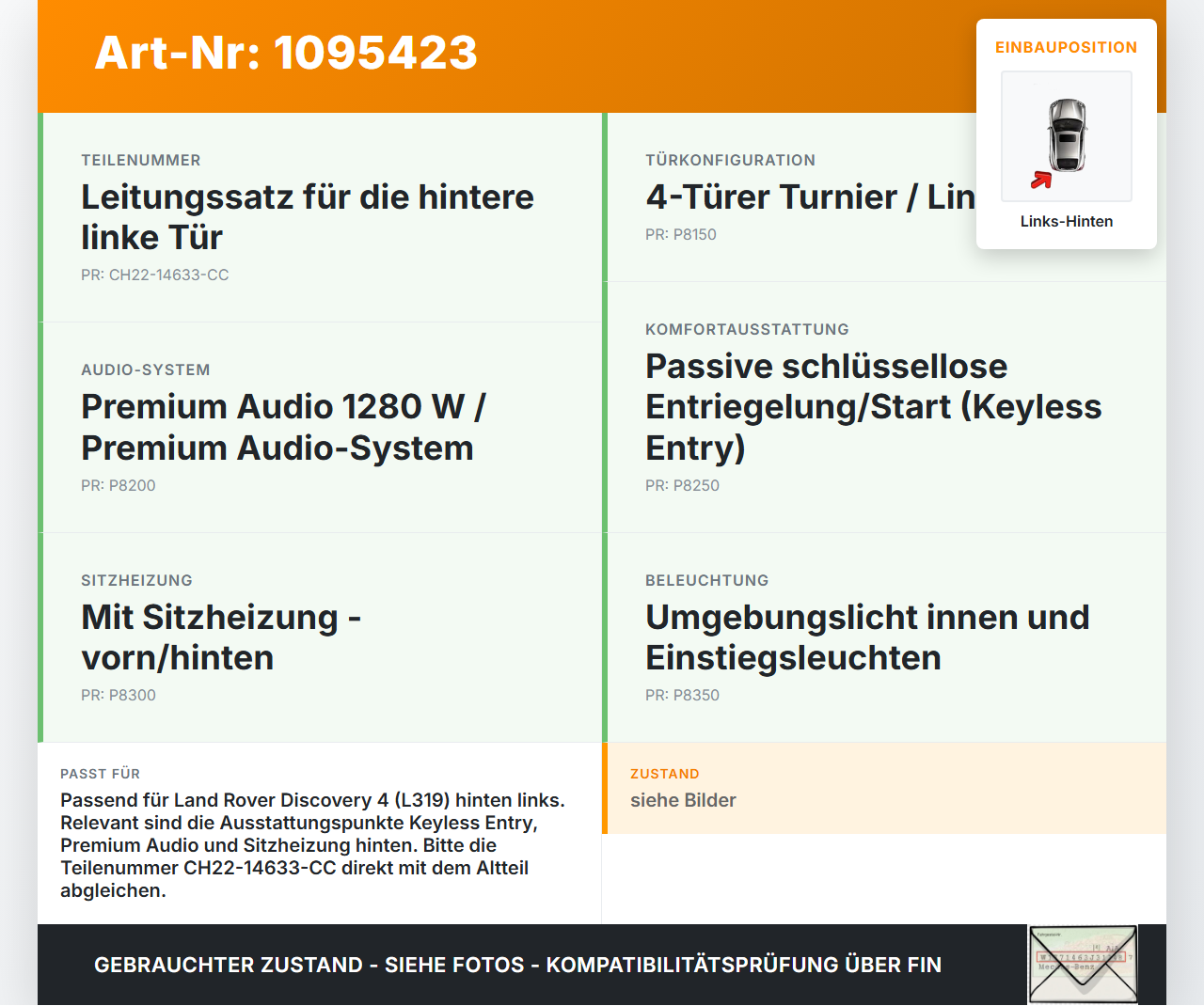 Land Rover Discovery 4 L319 09-13 Kabelbaum für Tür und Fensterheber Links Hinten Land Rover Discovery 4 L319 09-13... Vorschau 3