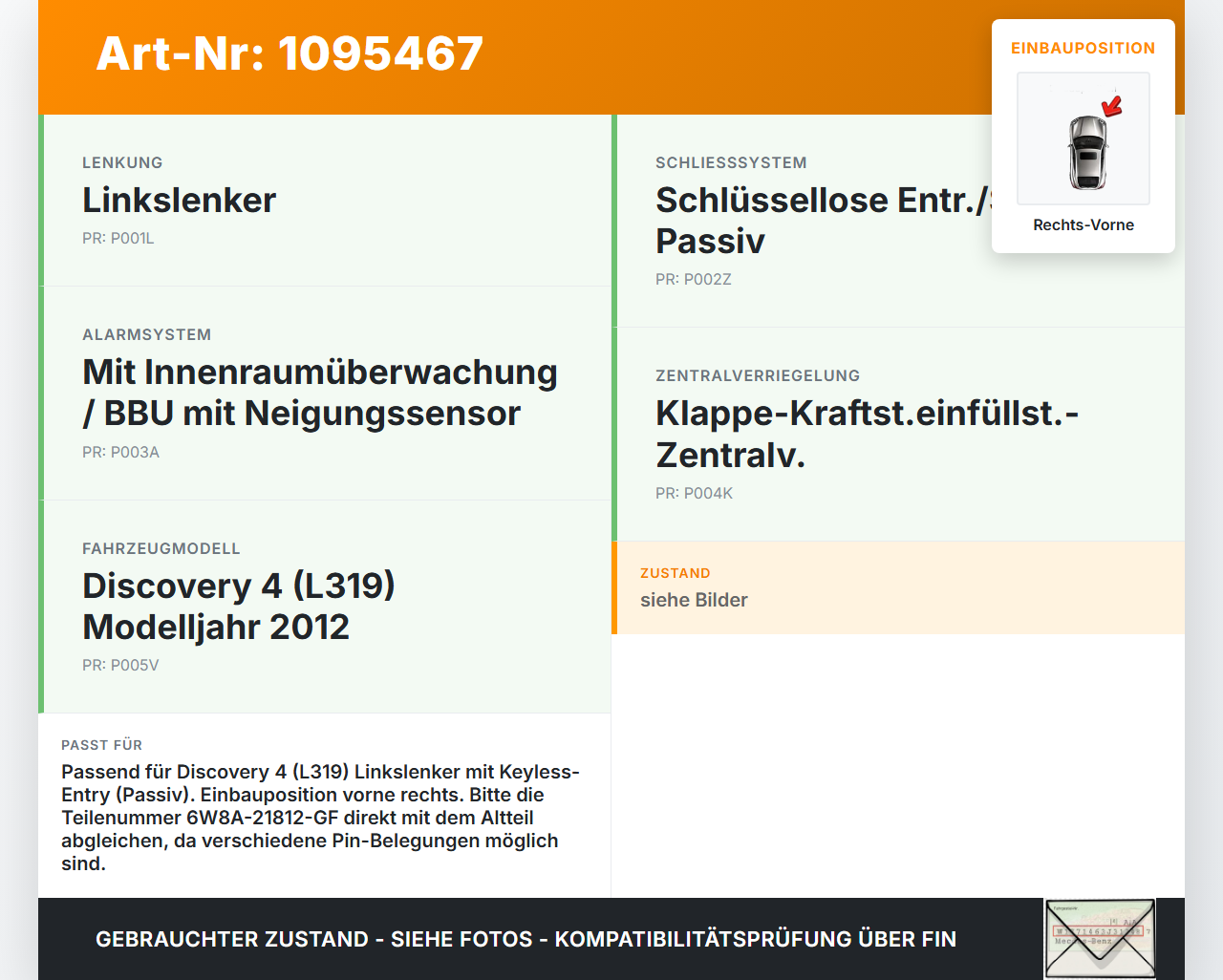 Land Rover Discovery 4 L319 09-13 Türschloss m. ZV Stellmotor Rechts Vorne Land Rover Discovery 4 L319 09-13... Vorschau 3