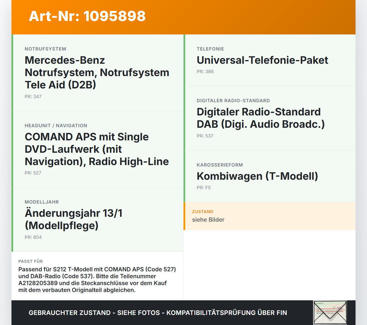Mercedes S212 W212 E300h 13-16 Antennenverstärker Weiche Antenne Pos.3 Mercedes S212 W212 E300h 13-16 26.06.2013... Vorschau 3