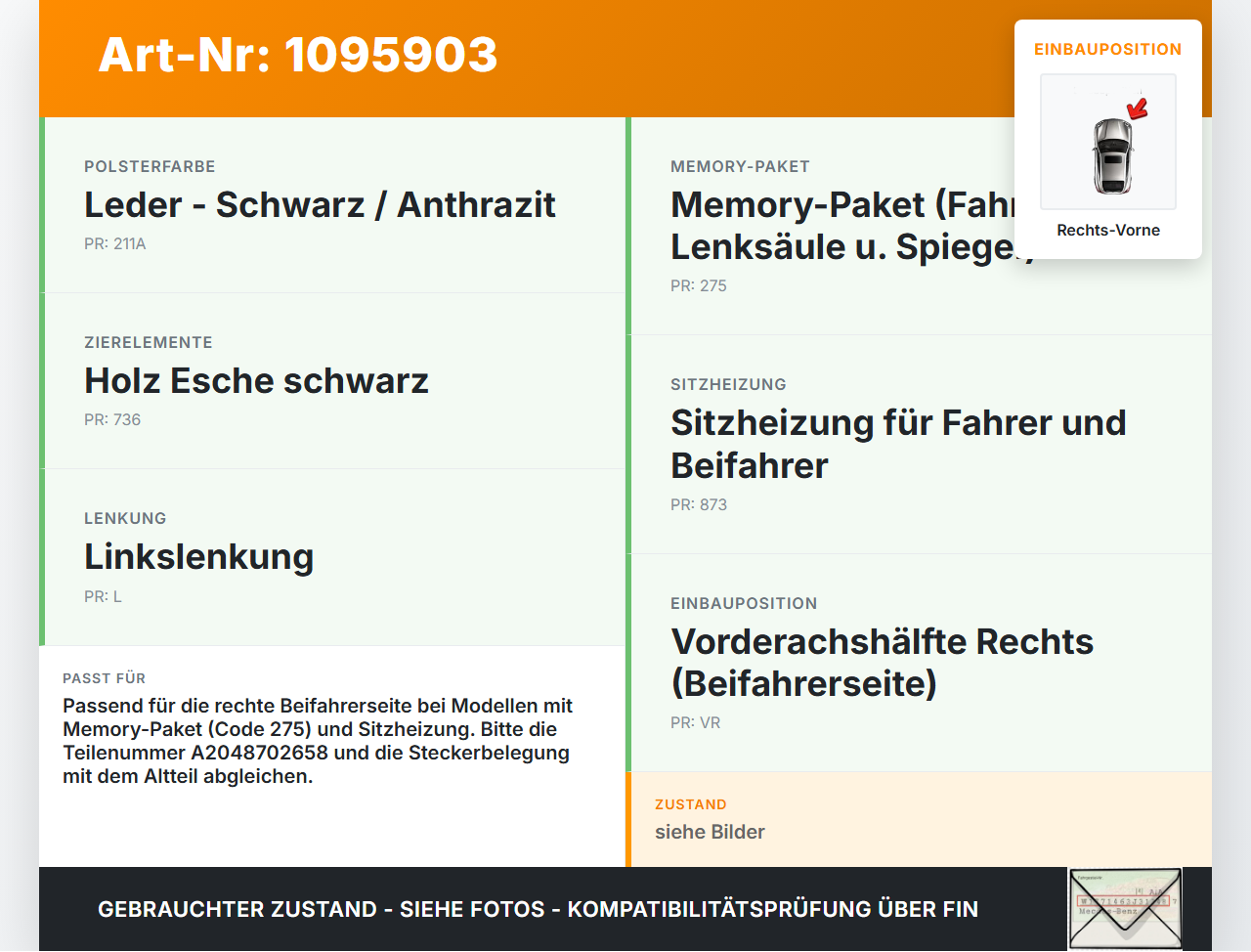 Mercedes S212 W212 E300h 13-16 Schalter Sitzverstellung Rechts Vorne Mercedes S212 W212 E300h 13-16 26.06.2013... Vorschau 3