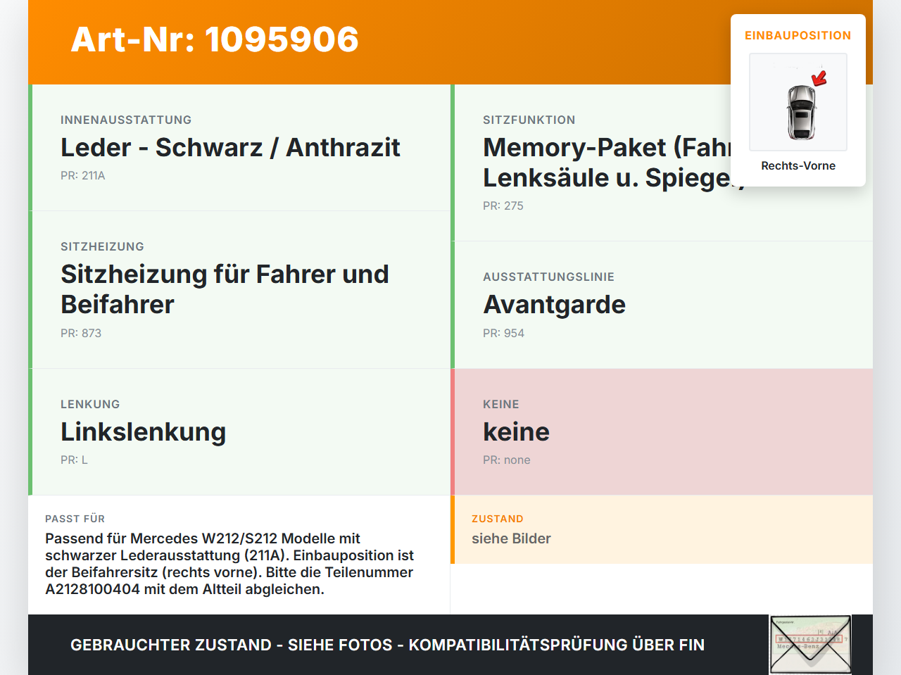 Mercedes S212 W212 E300h 13-16 Kombi Ablagefach Staufach Fach Sitz Rechts Vorne Mercedes S212 W212 E300h 13-16... Vorschau 3