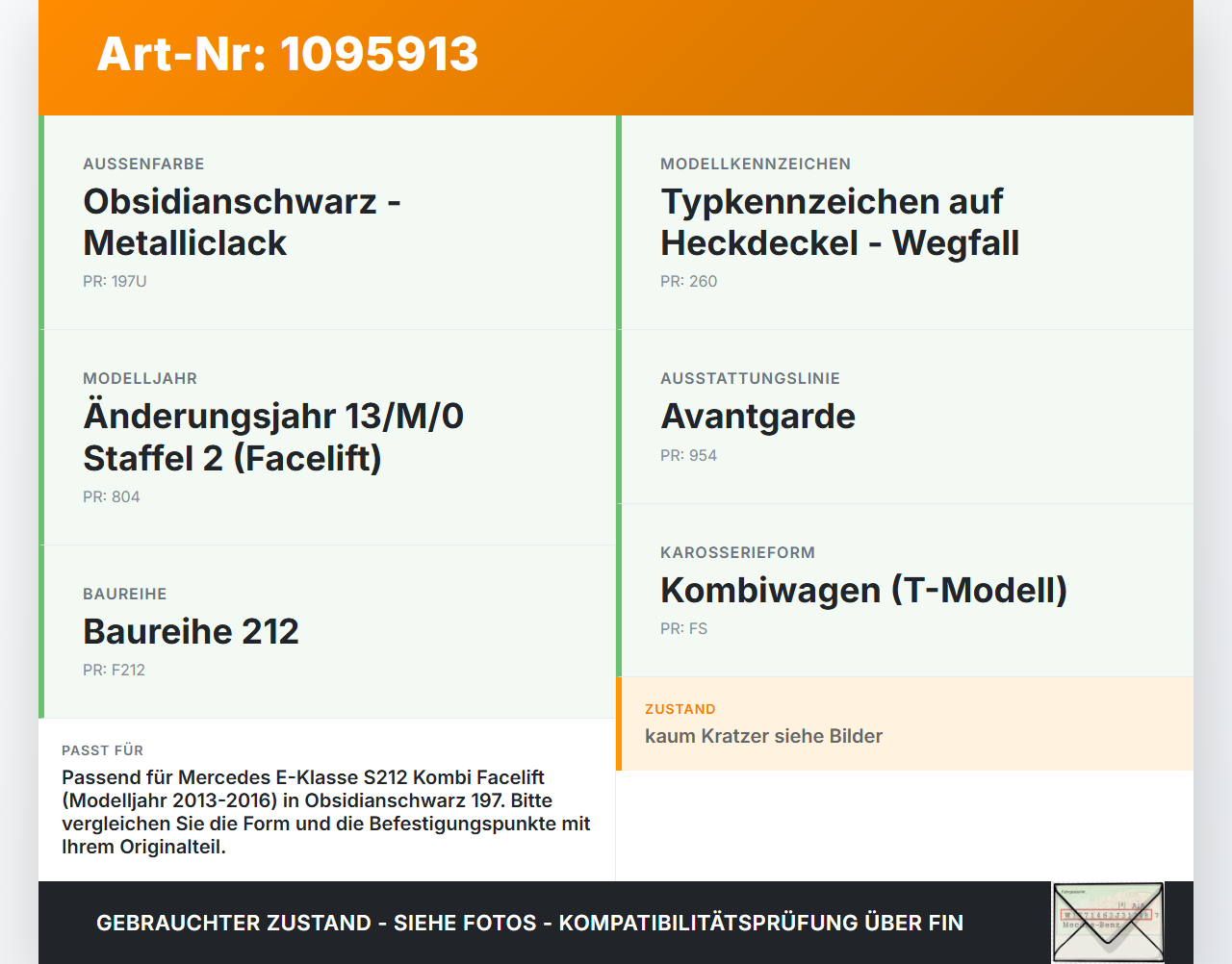 Mercedes S212 W212 E300h 13-16 Kombi Spoiler für Heckklappe 197 Mercedes S212 W212 E300h 13-16 26.06.2013... Vorschau 3