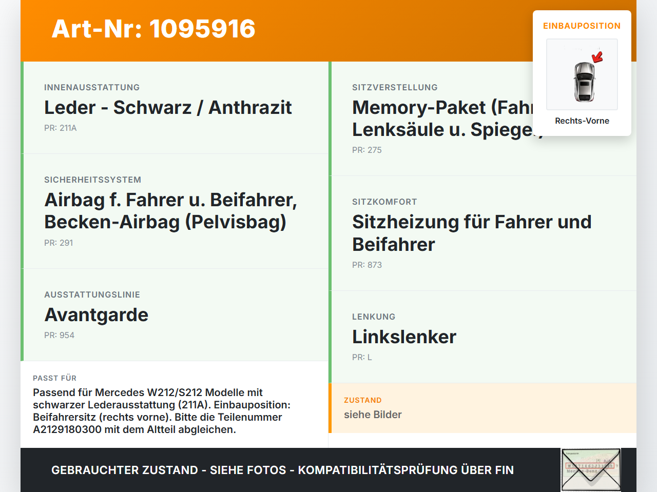 Mercedes S212 W212 E300h 13-16 Blende Innen Auflage Applikation SRS für Fahrer Sitz Rechts Vorne Aussen Mercedes... Vorschau 3