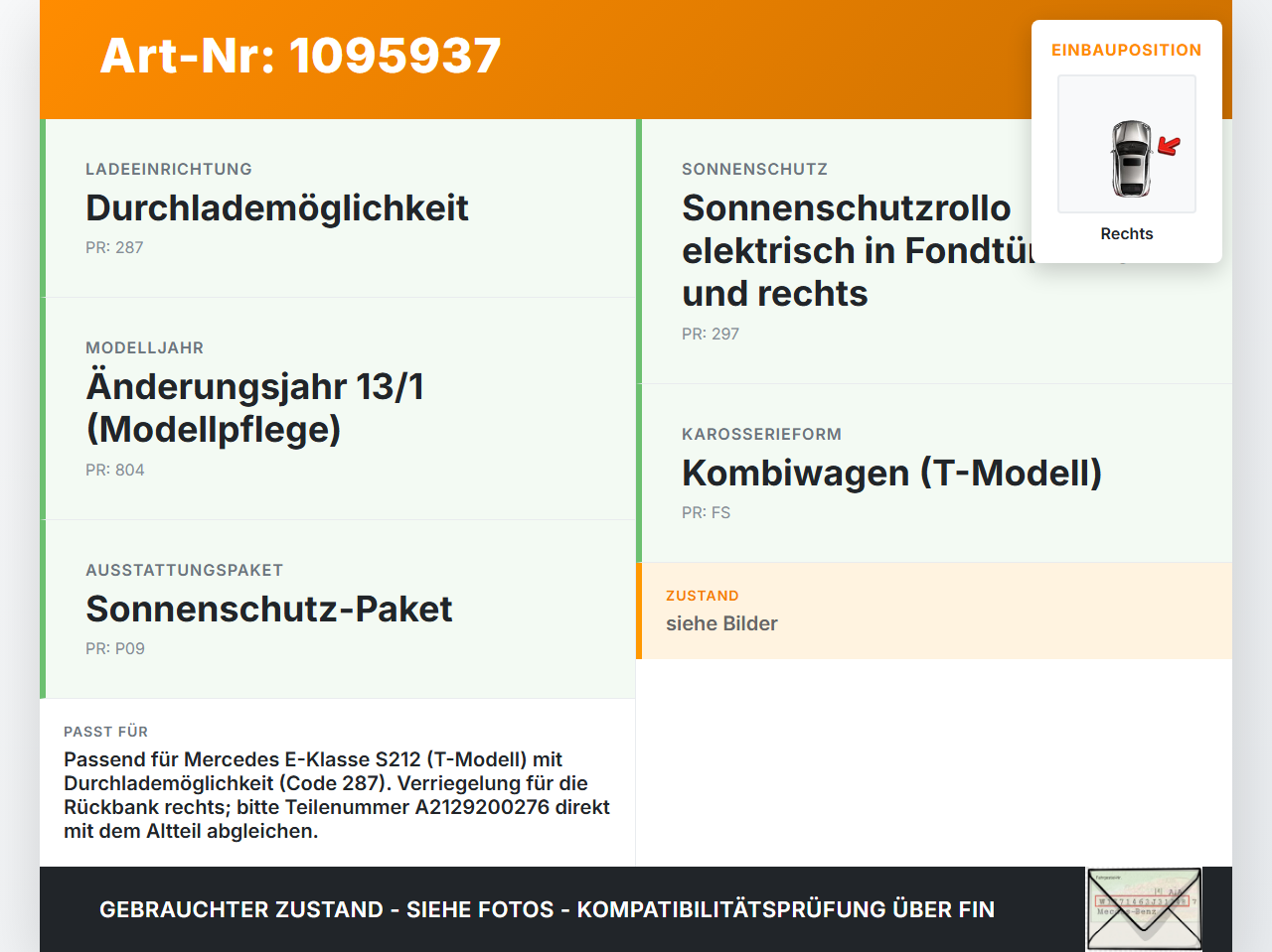 Mercedes S212 W212 E300h 13-16 CDI 2,1 150KW Schloss Verriegelung Rücsitzbank Rechts Mercedes S212 W212 E300h 13-16... Vorschau 3
