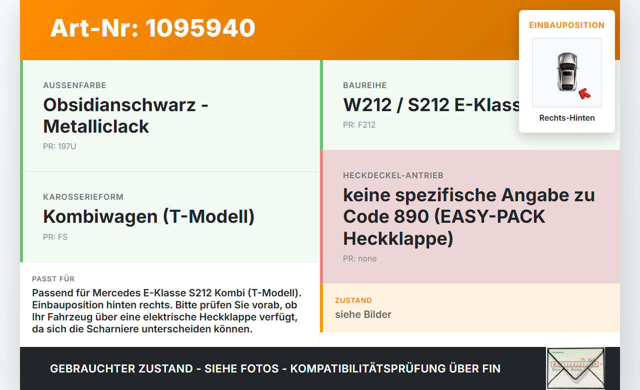 Mercedes S212 W212 E300h 13-16 Kombi Scharniere Scharnier für Heckklappe Rechts Hinten Mercedes S212 W212 E300h... Vorschau 3
