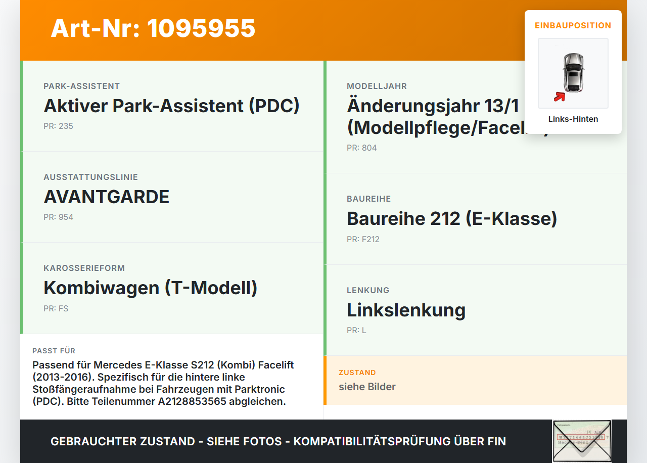 Mercedes S212 W212 E300h 13-16 Kombi Halter Träger Aufnahme Führung für Stoßstange Links Hinten Mercedes S212 W212... Vorschau 3