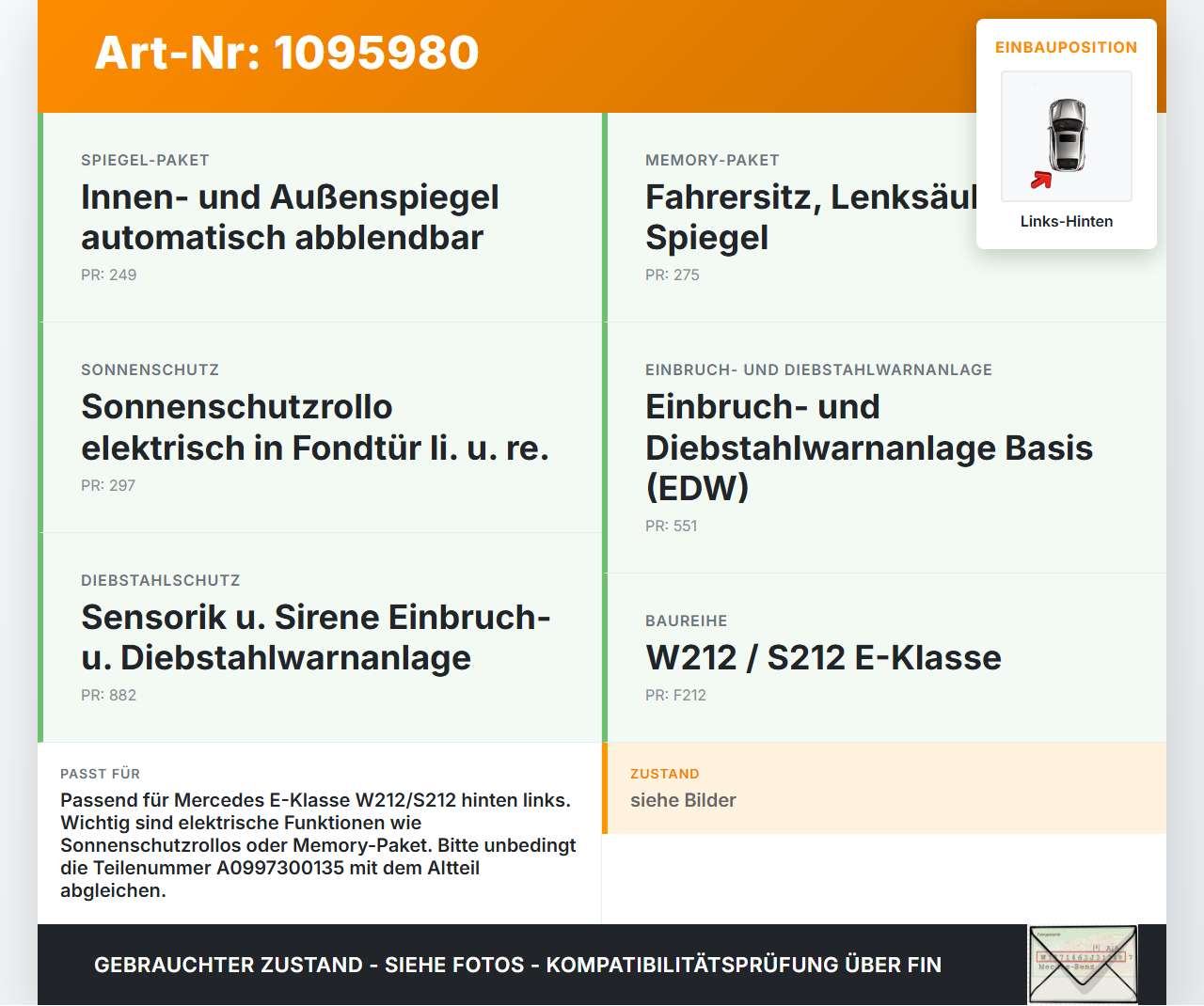 Mercedes S212 W212 E300h 13-16 Steuergerät SG Türsteuergerät Links Hinten Mercedes S212 W212 E300h 13-16 26.06.2013... Vorschau 3