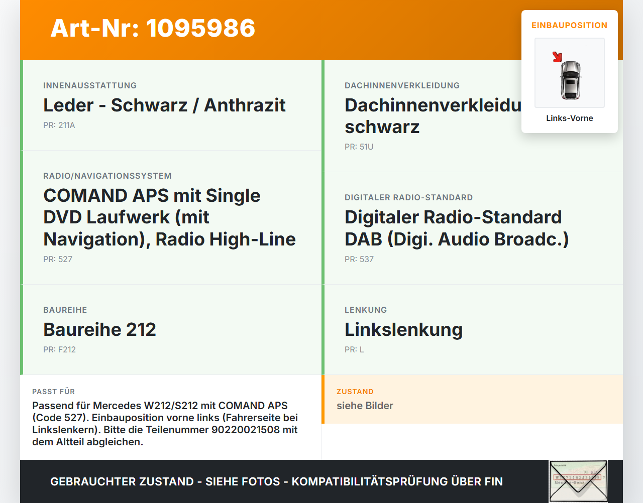 Mercedes S212 W212 E300h 13-16 Lautsprecher Hochtöner Links Vorne Mercedes S212 W212 E300h 13-16 26.06.2013... Vorschau 3