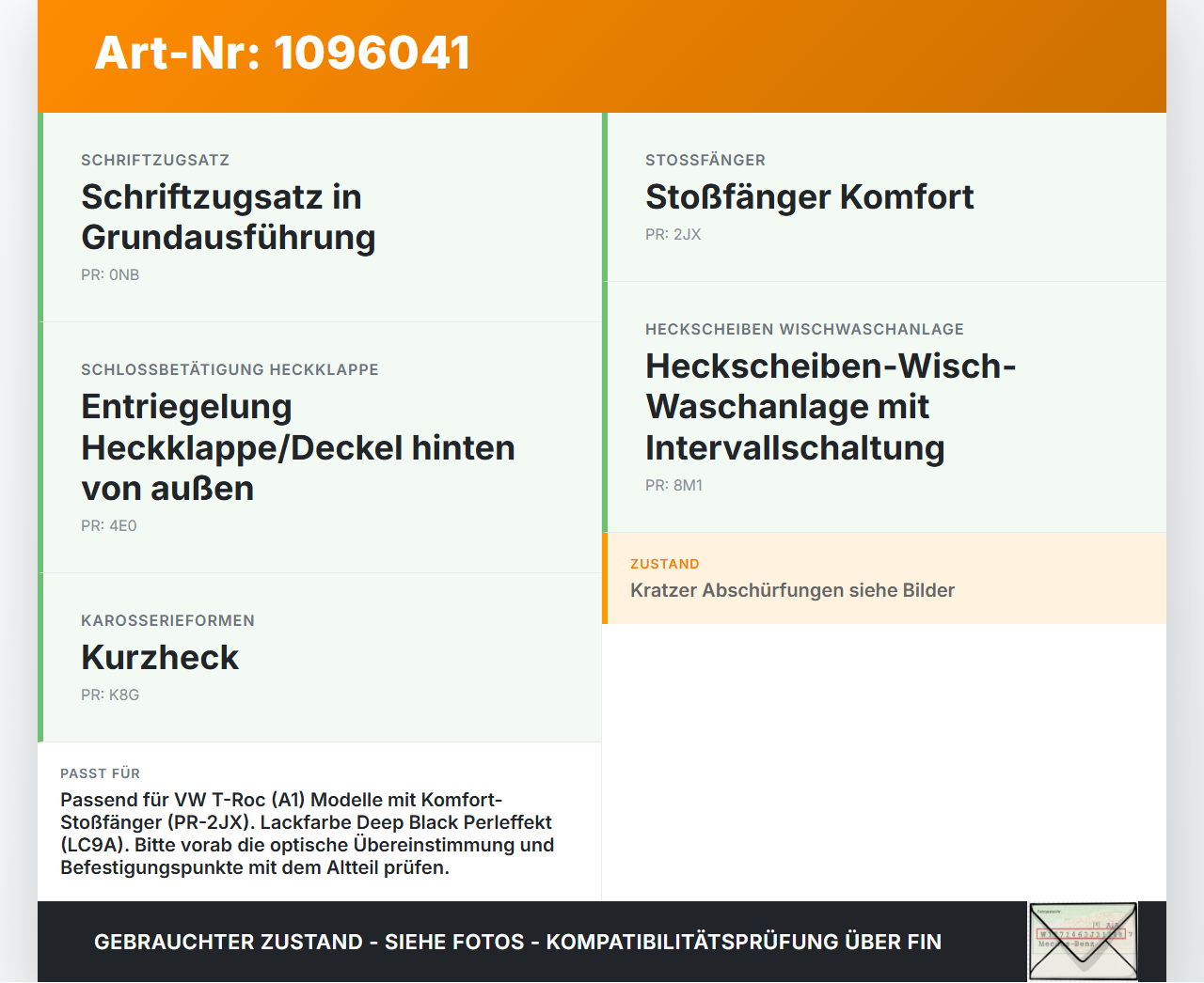 VW T-Roc A1 17-21 Spoiler für Heckklappe LC9A VW T-Roc A1 17-21 24.11.2020 2GA827936B gebraucht Vorschau 3