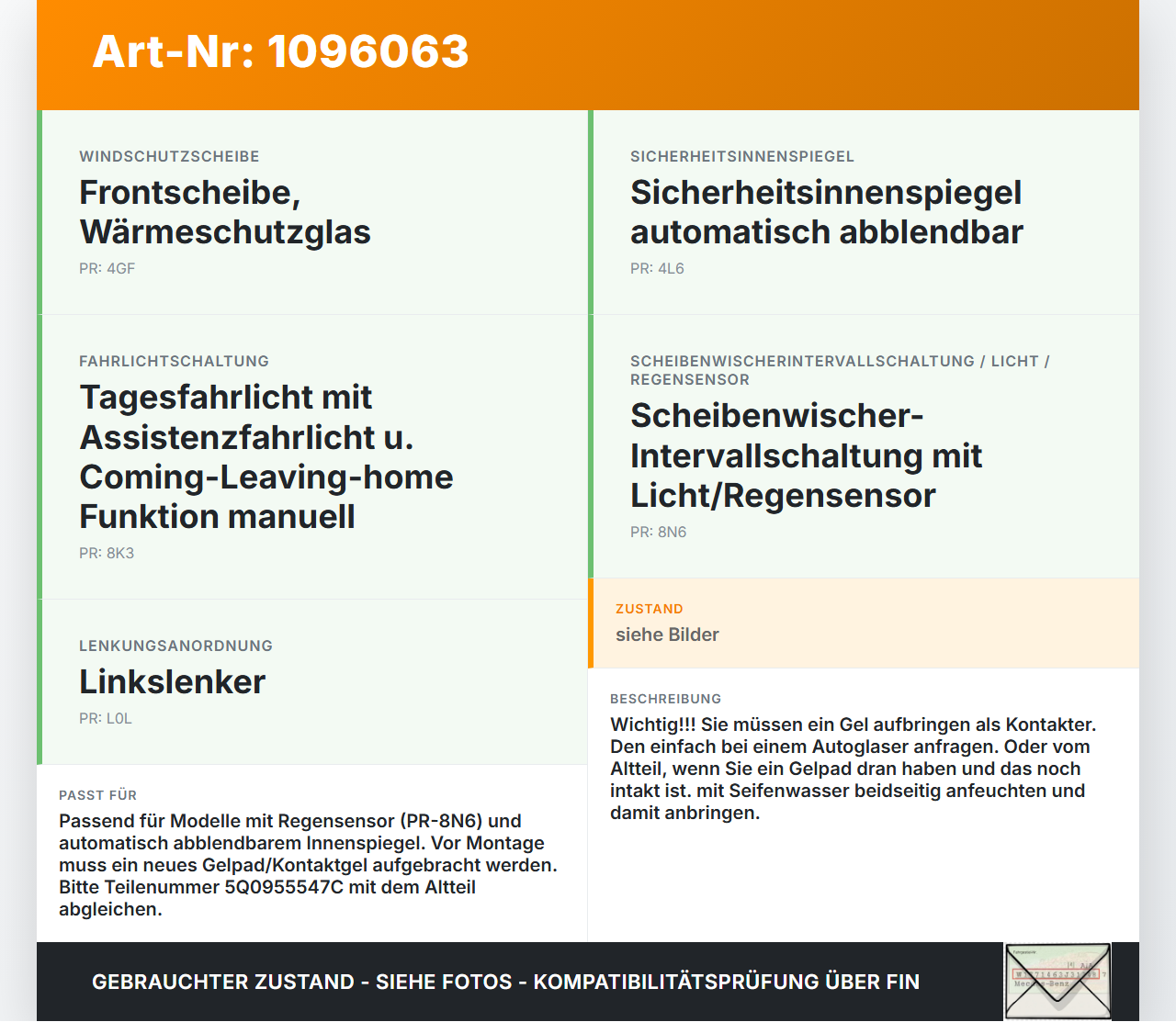 VW T-Roc A1 17-21 Regensensor VW T-Roc A1 17-21 24.11.2020 5Q0955547C gebraucht Vorschau 3