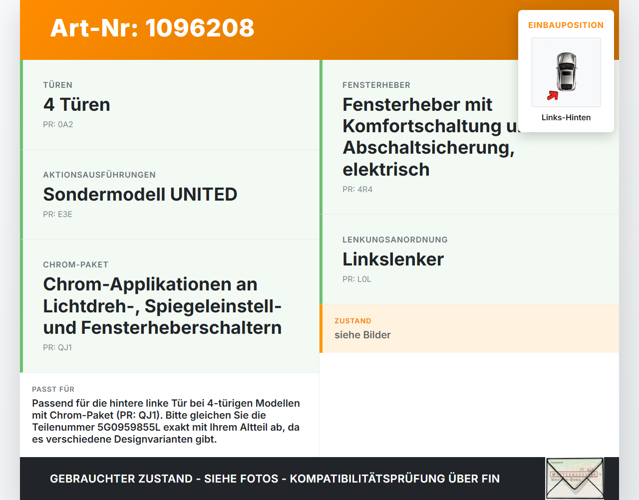 VW T-Roc A1 17-21 Fensterheberschalter Schalter Links Hinten VW T-Roc A1 17-21 24.11.2020 5G0959855L gebraucht Vorschau 3