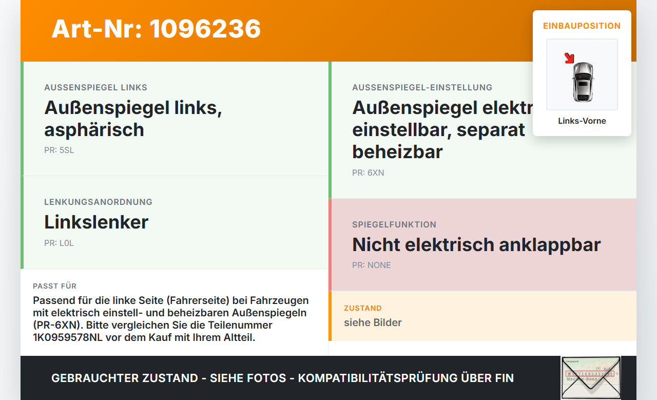 VW T-Roc A1 17-21 Stellmotor für Elektr. Spiegelverstellung Glas Links Vorne VW T-Roc A1 17-21 24.11.2020 1K0959578... Vorschau 3