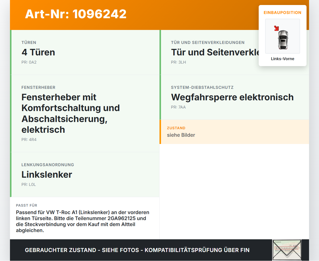 VW T-Roc A1 17-21 Schalter Zentralverriegelung Verriegelung Links Vorne VW T-Roc A1 17-21 24.11.2020 2GA962125 gebraucht Vorschau 3