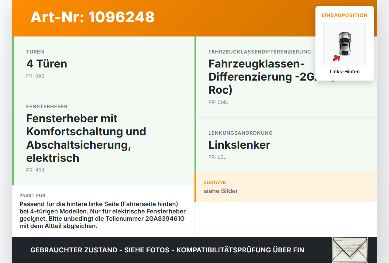 VW T-Roc A1 17-21 Fensterheber o. FH-Motor Hinten Links VW T-Roc A1 17-21 24.11.2020 2GA839461G gebraucht Vorschau 3