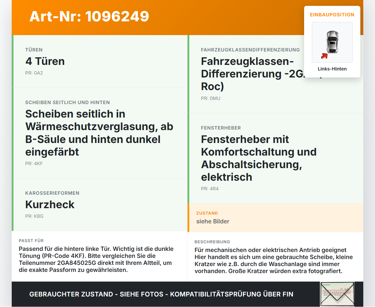 VW T-Roc A1 17-21 Seitenscheibe LHK  für Türscheibe Fenster Links Hinten VW T-Roc A1 17-21 24.11.2020 2GA845025G... Vorschau 3
